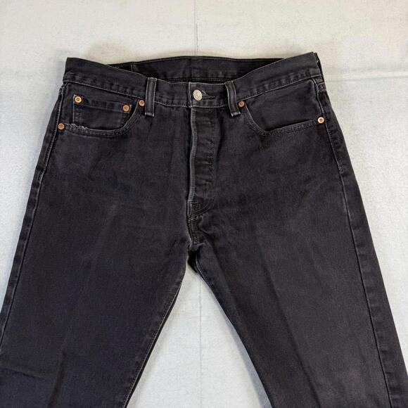 Levis 501 Jeans Mens 33x30 Black Dark Wash Straight Leg Original Fit Denim - Picture 2 of 7